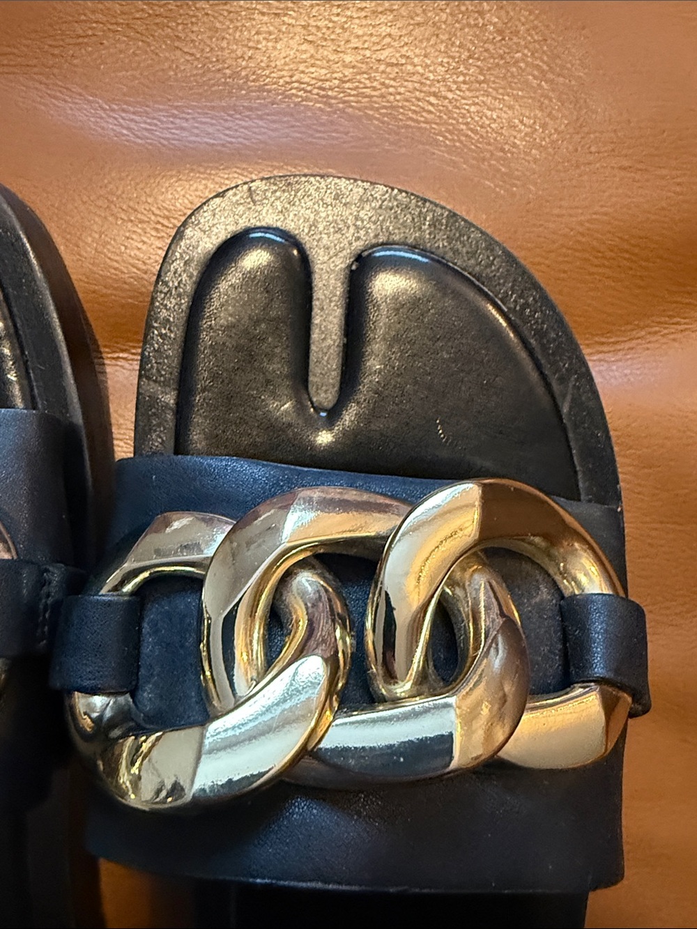 Zara Black Slide Sandals with Chunky Gold Chain 39 US8 - Picture 6 of 7